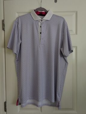 Grayson Men's Lavender Short-Sleeve Polo with White Contrast Collar Large